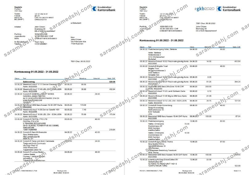 Germany Graubundner Kantonalbank statement on Deutsch, 4 pages